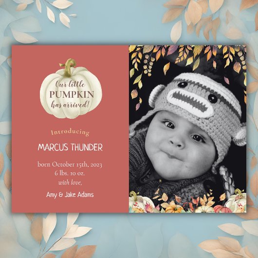 Herfst Baby Geboortefotoaankondiging Aankondiging