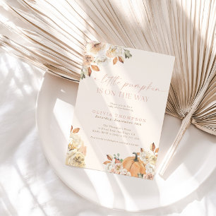 Herfst Baby Girl Baby shower   Roze een kleine pom Kaart