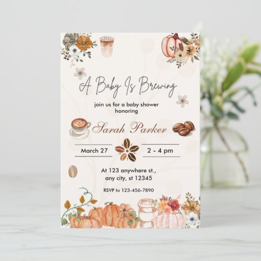 Herfst Baby is het brouwen van koffie Baby shower Kaart (Staand voorkant)