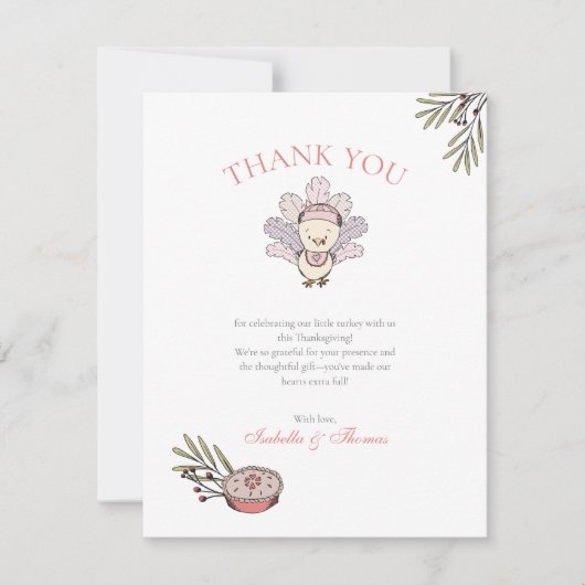 Herfst Baby Meisje Kleine Kalkoen Bedankkaart Kaart (Voorkant)