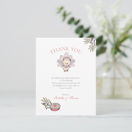Herfst Baby Meisje Kleine Kalkoen Bedankkaart Kaart (Staand voorkant)
