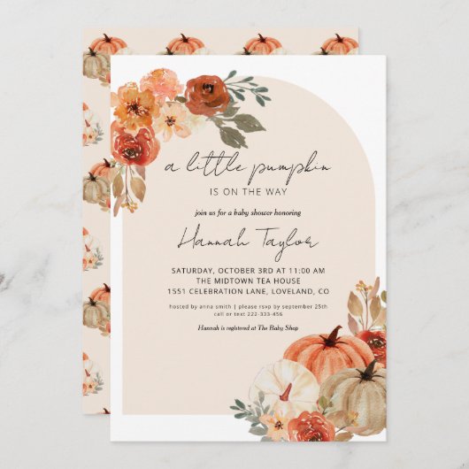 Herfst Baby shower A Little Pumpkin Kaart (Voorkant / Achterkant)