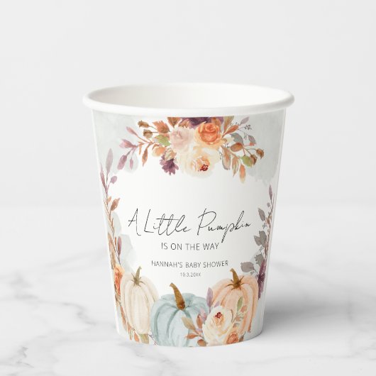 Herfst Baby shower A Little Pumpkin Papieren Bekers (Achterkant)