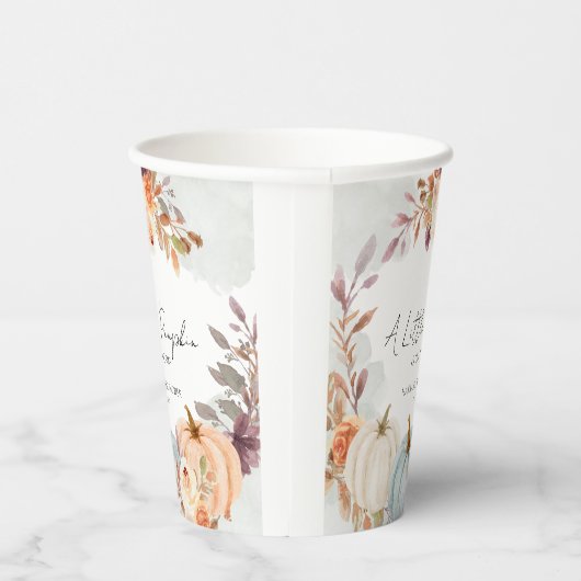 Herfst Baby shower A Little Pumpkin Papieren Bekers (Rechts)