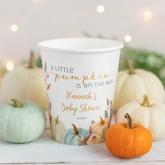 Herfst Baby shower A Little Pumpkin Papieren Bekers