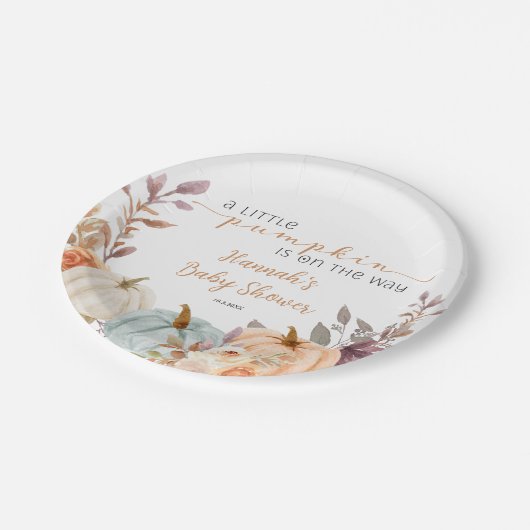 Herfst Baby shower A Little Pumpkin Papieren Bordje (Gekanteld)