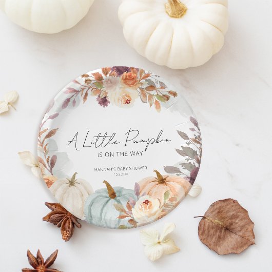 Herfst Baby shower A Little Pumpkin Papieren Bordje