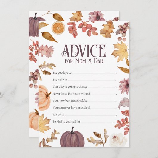 Herfst Baby shower Advies voor Mam & Pap Kaart Notitiekaartje (Voorkant / Achterkant)