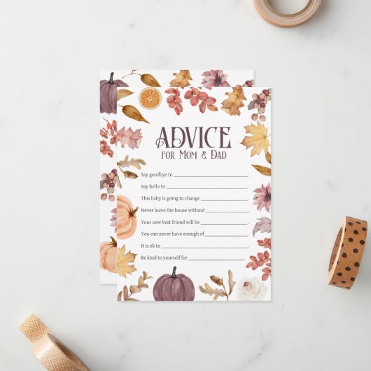 Herfst Baby shower Advies voor Mam & Pap Kaart Notitiekaartje (Voorkant / Achterkant in situ)