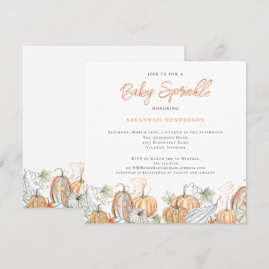 Herfst Baby shower Baby Sprinkle Pompoen Kaart (Voorkant / Achterkant)