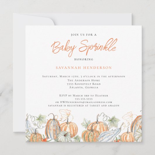 Herfst Baby shower Baby Sprinkle Pompoen Kaart (Voorkant)