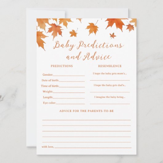 Herfst Baby shower Baby voorspellingen Game Kaart (Voorkant)
