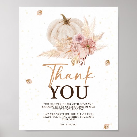 Herfst Baby shower Bedankt Teken Poster (Voorkant)