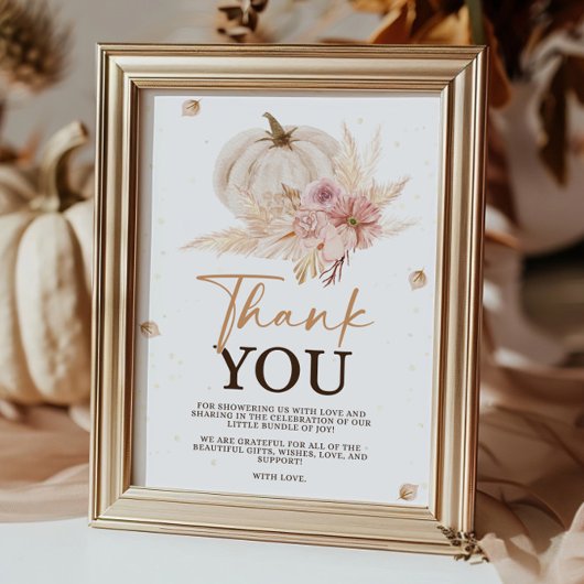 Herfst Baby shower Bedankt Teken Poster