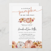 Herfst Baby shower Bloemen en Pompoenen Save The Date (Voorkant / Achterkant)