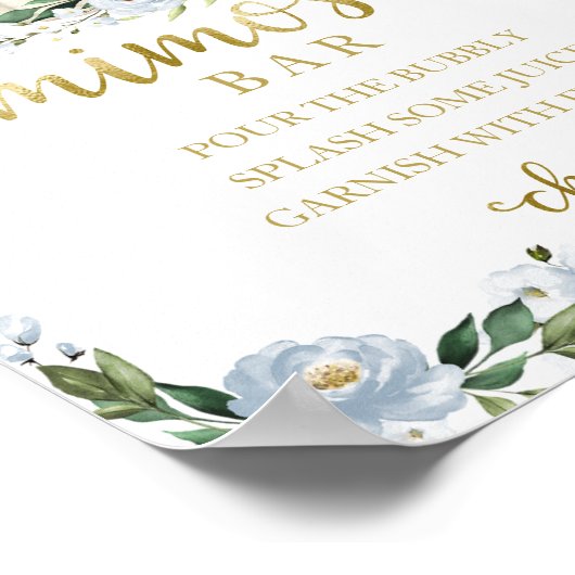 Herfst Baby shower Blue Gold Mimosa Bar Sign Poster (Hoek)