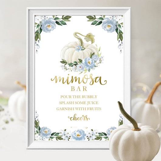 Herfst Baby shower Blue Gold Mimosa Bar Sign Poster