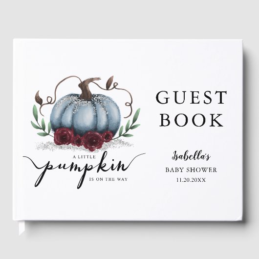Herfst Baby shower Blue Little Pumpkin Gastenboek (Voorkant)
