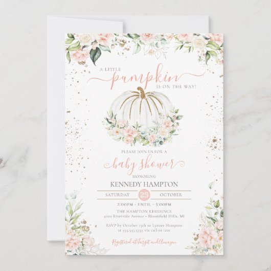 Herfst Baby shower Blush Pink & White Little Pumpk Kaart (Voorkant)