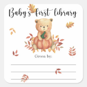 Herfst Baby shower boekenplaat, boeken voor baby Vierkante Sticker