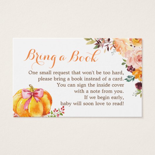 Herfst baby shower Book Request Pumpkin Floral Visitekaartje (Voorkant)