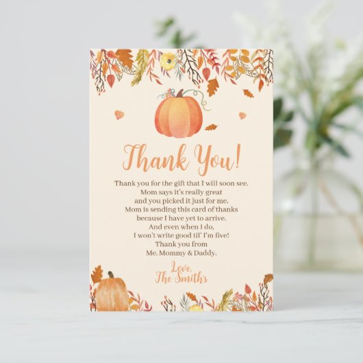 Herfst Baby shower Dank u wel kaarten (Staand voorkant)