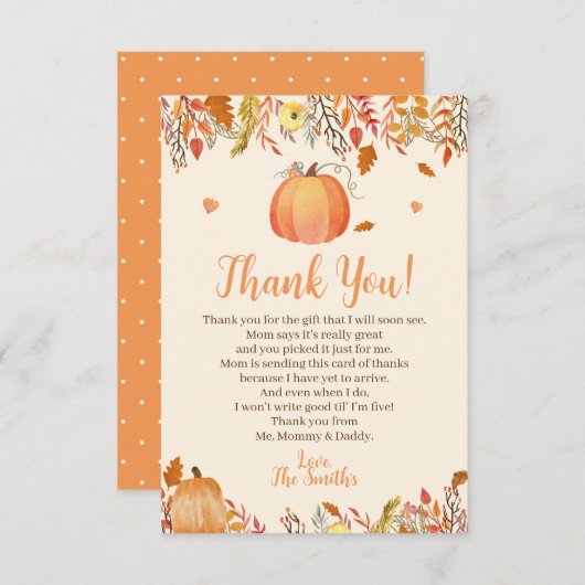 Herfst Baby shower Dank u wel kaarten (Voorkant / Achterkant)