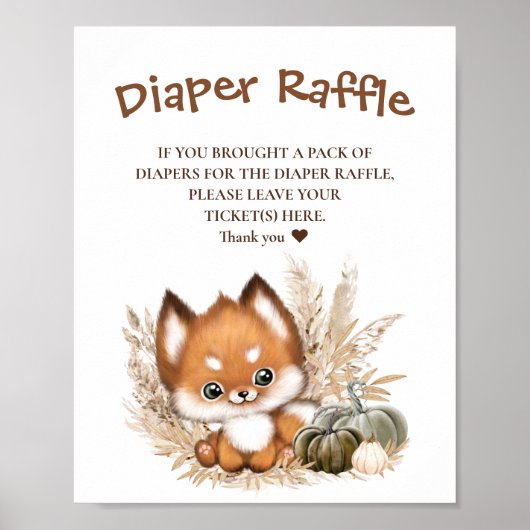 Herfst Baby shower Diaper Raffle Sign Poster (Voorkant)