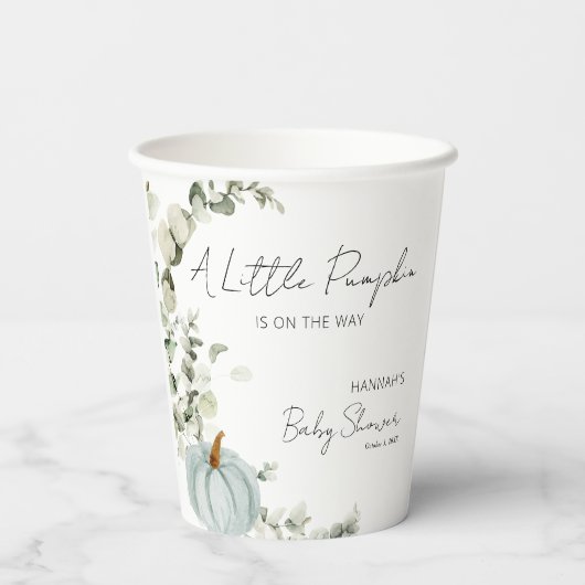 Herfst Baby shower een beetje pompoen blauw Papieren Bekers (Achterkant)