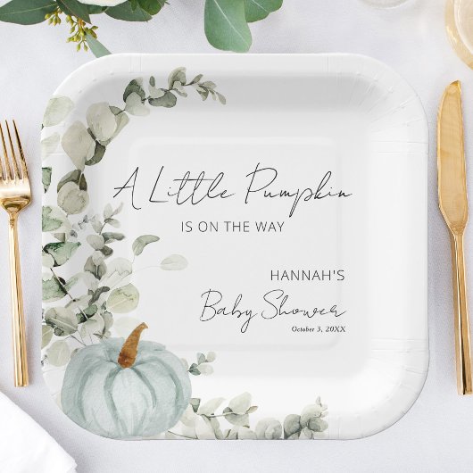 Herfst Baby shower een beetje pompoen blauw Papieren Bordje
