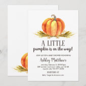 Herfst baby shower, een kleine pompoen baby shower kaart (Voorkant / Achterkant)