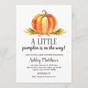 Herfst baby shower, een kleine pompoen baby shower kaart