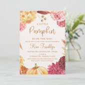 Herfst Baby shower Een kleine pompoen is onderweg Kaart (Staand voorkant)