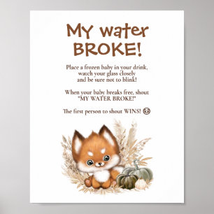 Herfst Baby shower Fox Mijn Water Broke Game Sign Poster