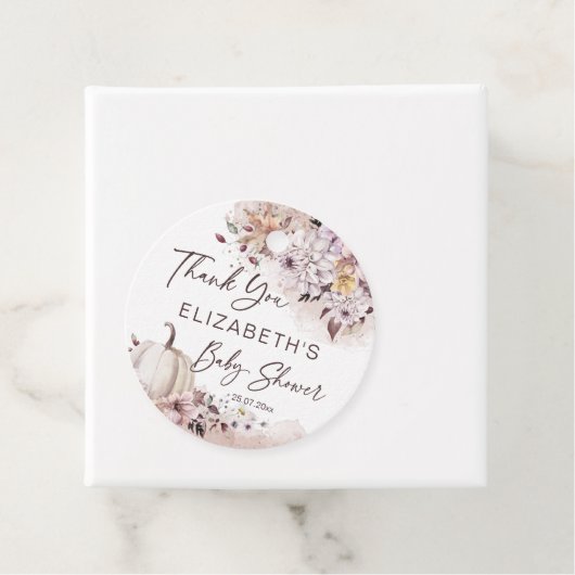 Herfst baby shower gebladerte pompoen dank u bedankjes labels (In situ)