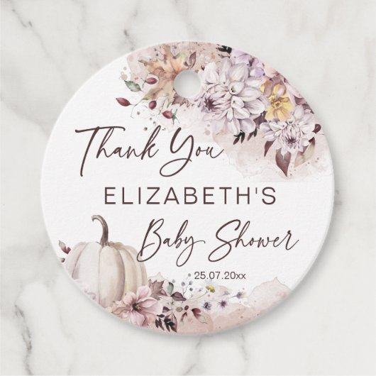 Herfst baby shower gebladerte pompoen dank u bedankjes labels (Voorkant)