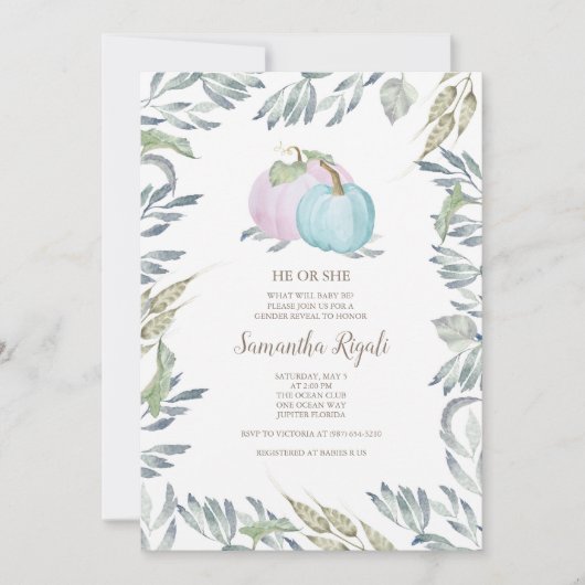 Herfst Baby shower Gender onthulling pomkin Kaart (Voorkant)