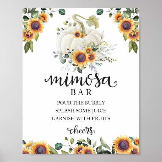 Herfst Baby shower Greenery Mimosa Bar Sign Poster (Voorkant)