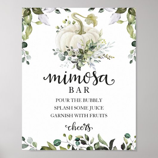 Herfst Baby shower Greenery Mimosa Bar Sign Poster (Voorkant)