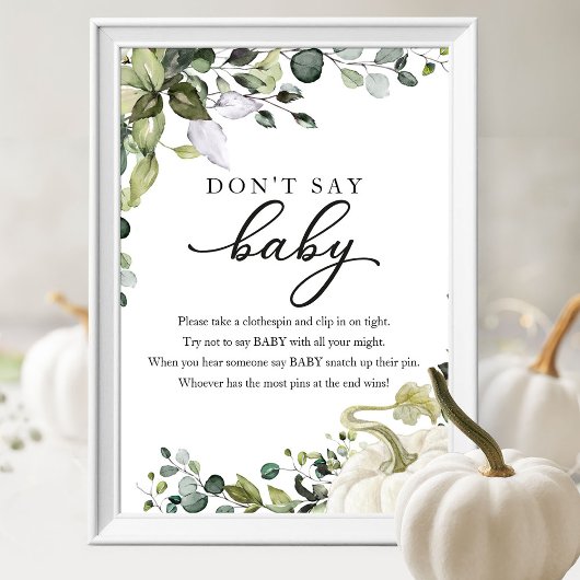 Herfst Baby shower Greenery Zeg niet Baby Sign Poster