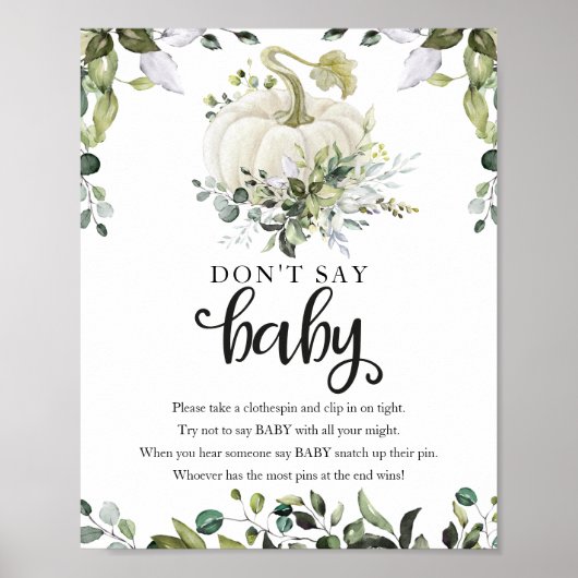 Herfst Baby shower Greenery Zeg niet Baby Sign Poster (Voorkant)
