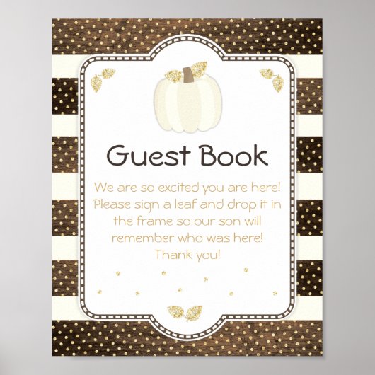 Herfst Baby shower Guest Book Sign, pompoen op hou Poster (Voorkant)