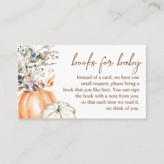 Herfst Baby shower herfst pompoen boeken voor Baby Informatiekaartje (Voorkant)