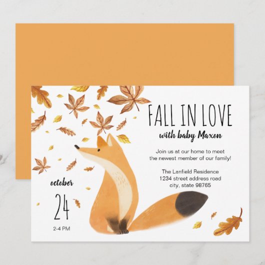 Herfst Baby shower // Herfst verliefd op Baby // v Kaart (Voorkant / Achterkant)