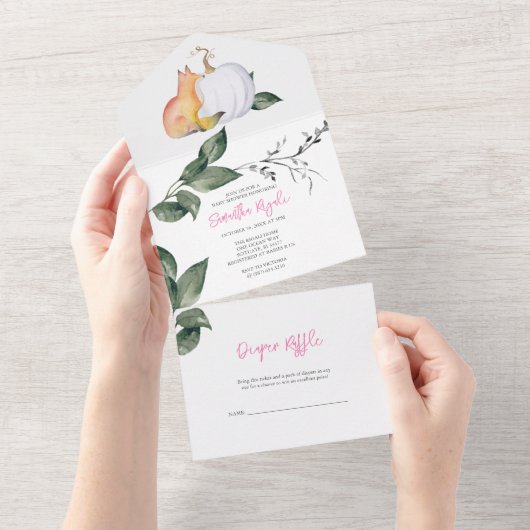 Herfst Baby shower in één tropische Waterverf All In One Uitnodiging (Afscheurbaar)