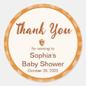Herfst Baby shower, kleine pompoen, geruite, eikel Ronde Sticker (Voorkant)