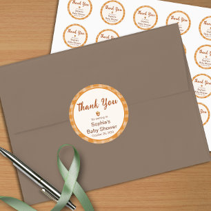 Herfst Baby shower, kleine pompoen, geruite, eikel Ronde Sticker