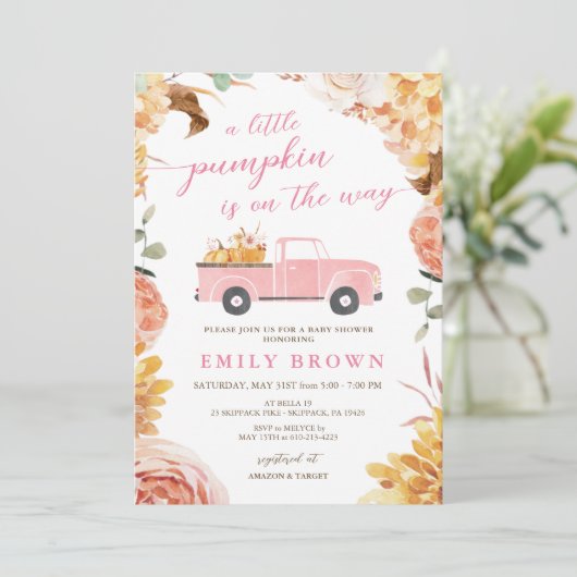 Herfst Baby shower Kleine Pompoen Nodig Sjabloon u Kaart (Staand voorkant)