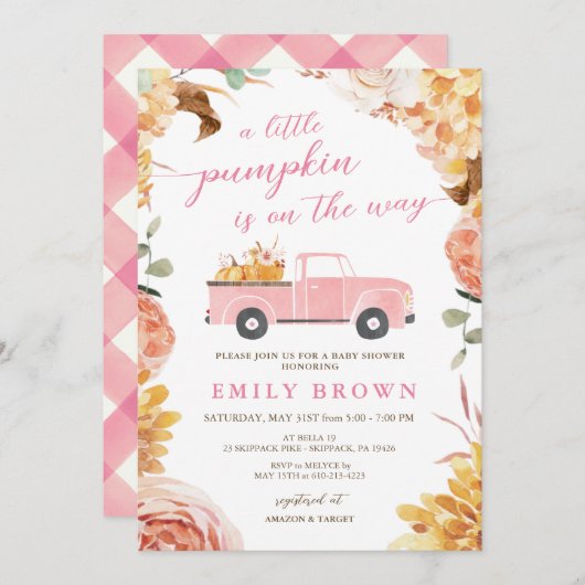 Herfst Baby shower Kleine Pompoen Nodig Sjabloon u Kaart (Voorkant / Achterkant)