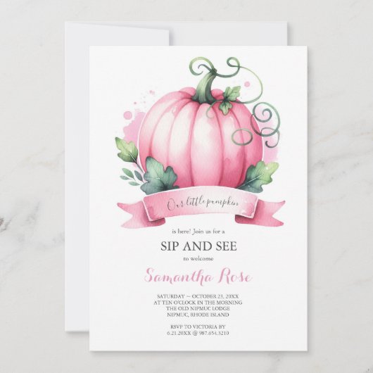 Herfst Baby shower Kleine Pompoen Sip en See Kaart (Voorkant)